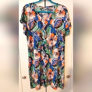 Short sleeve floral tropical dress tunic L/XL